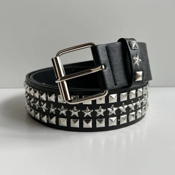 Y2K 2000s star pyramid studded black and silver grunge emo belt - Picture 3 of 8